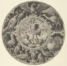 'Aer' in a Decorative Border with Birds, from a Series of Circular Designs with the F..., 1590-1612. Creator: Crispijn de Passe I.