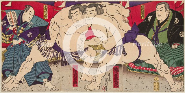 Wrestling match Umegatani Rodachi vs Kimura Shonosuke, ca 1885.