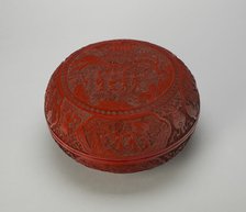 Cinnabar Lacquer 'Scholar in Landscape' Box and Cover, Qing dynasty, Qianlong reign (1736-1795). Creator: Unknown.