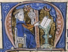 An astrologer at work with his book and an armillary, early 14th century. Creator: Unknown.