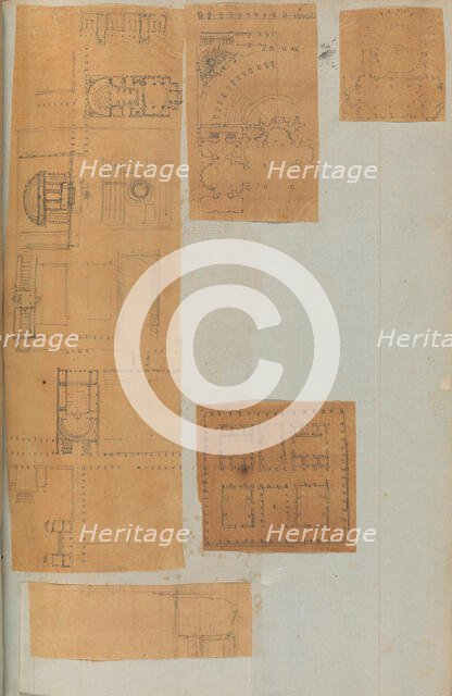 Page from a Scrapbook containing Drawings and Several Prints of Architecture, Int..., ca. 1800-1850. Creators: Workshop of Charles Percier, Workshop of Pierre François Léonard Fontaine.