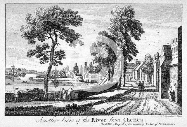 View of the River Thames from Chelsea, London, 1750.                                                 Artist: Jean Baptiste Claude Chatelain