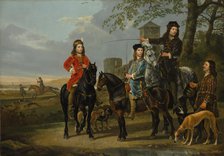 Equestrian Portrait of Cornelis (1639-1680) and Michiel Pompe van Meerdervoort..., ca. 1652-53. Creator: Aelbert Cuyp.