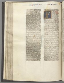 Fol. 76v, Joshua, historiated initial E, Joshua with a scroll kneeling before God, c. 1275-1300. Creator: Unknown.