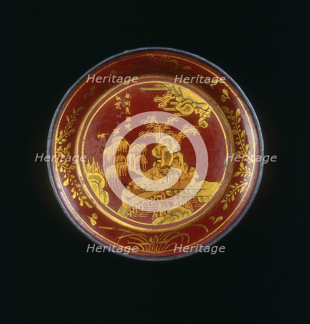 Red lacquer saucer with landscape, Qing dynasty, China, 18th century. Artist: Unknown