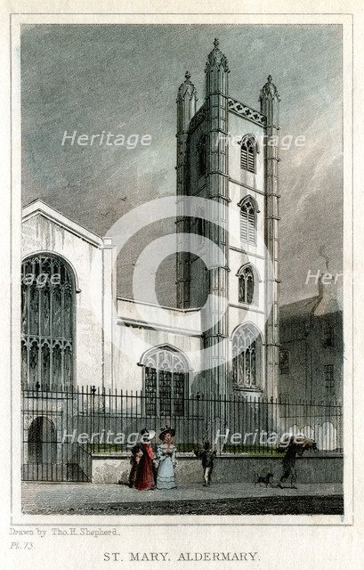 Church of St Mary Aldermary, City of London, c1830.Artist: W Watkins