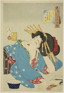 Slovenly (Shidaranasaso), from the series "Thirty-two Aspects of Women (Fuzoku sanjuniso)", 1888. Creator: Tsukioka Yoshitoshi.