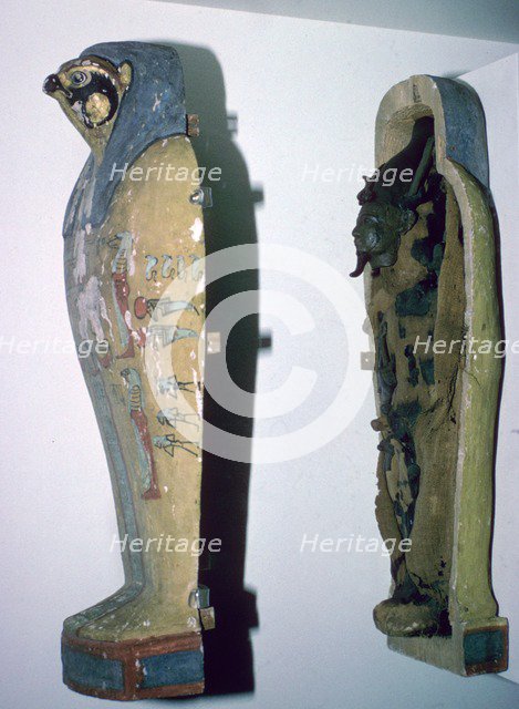 Egyptian small falcon-headed wooden coffin. Artist: Unknown