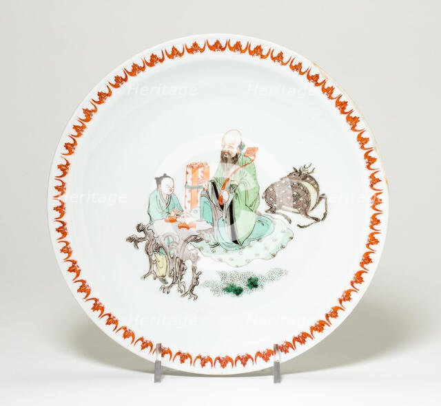 Plate with Shou Lao (the God of Longevity), Attendant, and Deer, Qing dynasty, Kangxi reign (1662-17 Creator: Unknown.