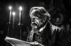 Thumbnail image of AI IMAGE - Portrait of Charles Dickens performing a public reading, c1860s, (2023).  Creator: Heritage Images.