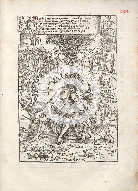 Apollo on Parnassus. From: Melopoiæ sive Harmoniæ tetracenticæ, 1507. Creator: Kulmbach, Hans Suess, von (ca. 1480-1522).