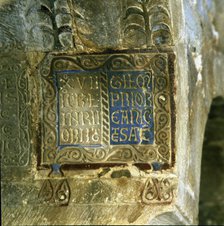 Detail of the obituary inscriptions on the soffit of an arc, used as a book page of the chapter r…