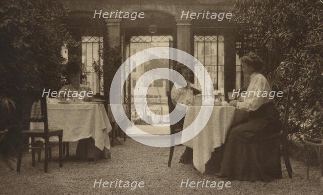 FBJ and Mrs. Gertrude Ka¨sebier, famous photographer, on patio of a Venetian hotel, 1905. Creator: Unknown.