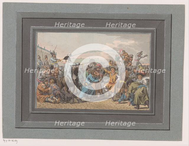 Drunken crowds with water spray, 1805. Creator: Christian Gottfried Heinrich Geissler.