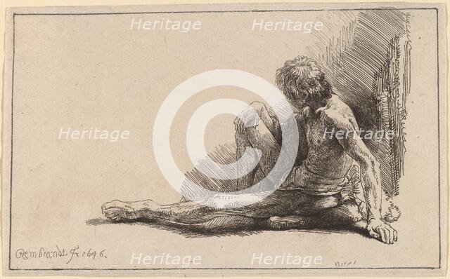 Nude Man Seated on the Ground with One Leg Extended, 1646. Creator: Rembrandt Harmensz van Rijn.