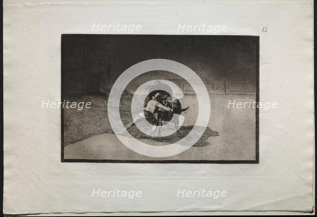 Bullfights: The Famous Martincho Places the Banderillas Playing the Bull with the Movement..., 1876. Creator: Francisco de Goya (Spanish, 1746-1828).