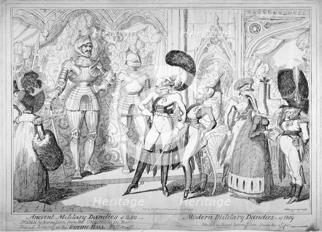 Ancient and modern military dandies, 1835.                 Artist: George Cruikshank