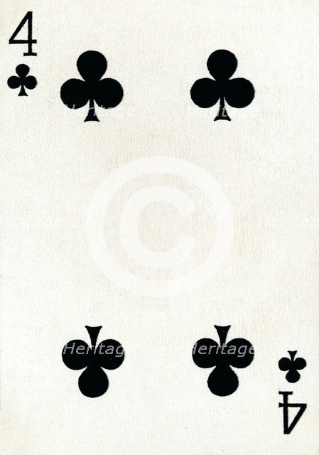 4 of Clubs from a deck of Goodall & Son Ltd. playing cards, c1940. Artist: Unknown.