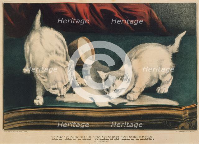My Little White Kitties - Into Mischief, 1871., 1871. Creators: Nathaniel Currier, James Merritt Ives, Currier and Ives.