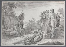 Nine Figures near a Herm of Pan, from "Bacchanals and Histories", 1744. Creator: Francesco Fontebasso.