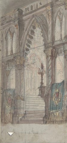 Design for a Stage Set at the Opéra, Paris: Church Interior, 1830-90. Creator: Eugene Ciceri.