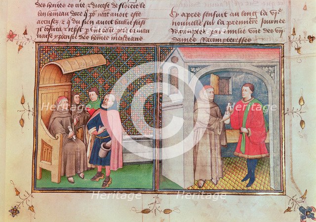 Miniature with scenes of 'La requisitoria de la Inquisición'.