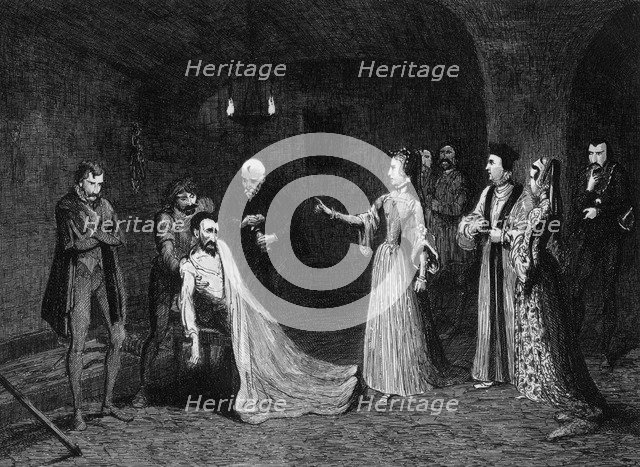 Princess Elizabeth confronted with Sir Thomas Wyatt in the torture chamber, 1554 (1840). Creator: George Cruikshank.