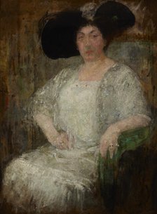 Portrait of a French Lady-Writer Gabrielle Réval, 1912. Creator: Olga Boznanska.