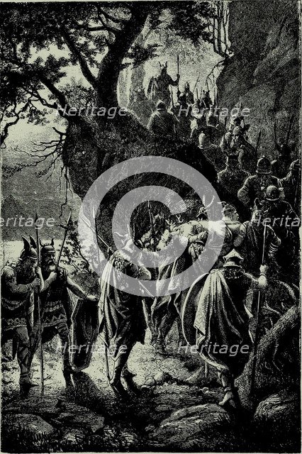 The Twilight of the Gods at the Bayreuth Festival in 1876. Third act. Funeral procession of Siegfrie