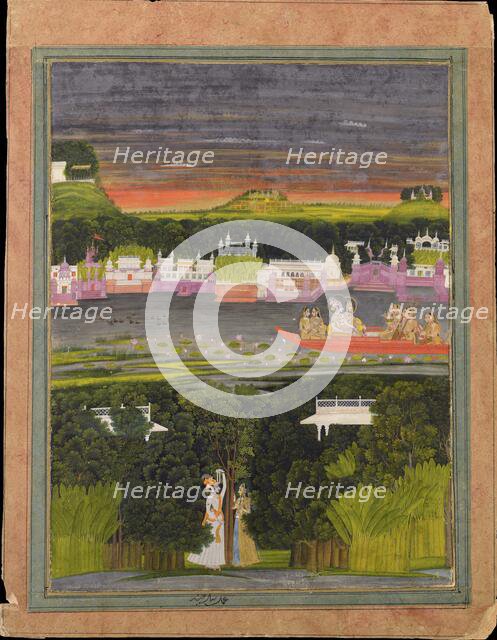 Radha and Krishna in the boat of love, 1755. Creator: Anonymous.