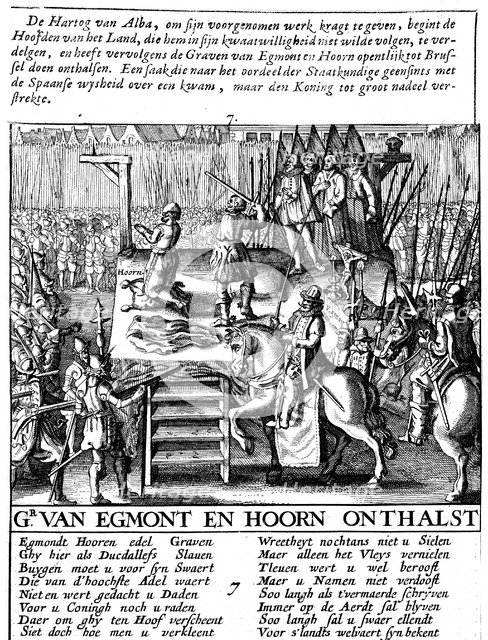 Decapitation of Count Egmont and Hoorn at Brussels during Spanish tyranny in Netherlands, 1568. Artist: Unknown