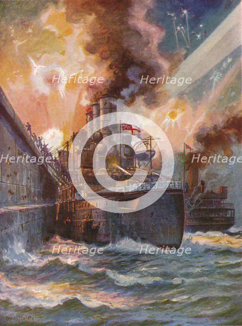 'The Vindictive at Zeebrugge', 1918 (1919). Artist: Charles John De Lacy.