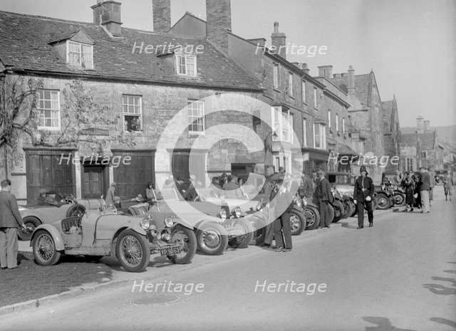 Bugattis at a Bugatti Owners Club meeting, Broadway, Worcestershire, 1937. Artist: Bill Brunell.