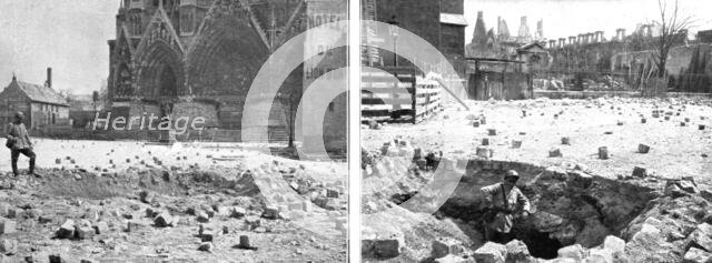 'La destruction methodique de Reims; Le sol de la place du Parvis-Notre-Dame, creve par..., 1917. Creator: Unknown.