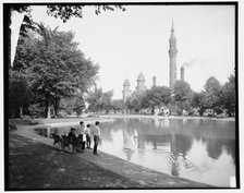 Lake and tower, Water Works Park, Detroit, Mich., c1905. Creator: Unknown.