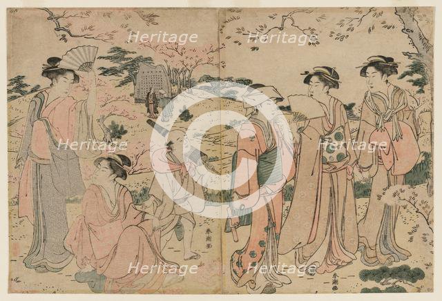 Women Viewing Cherry Blossoms at Asukayama, 1780s. Creator: Katsukawa Shuncho (Japanese).