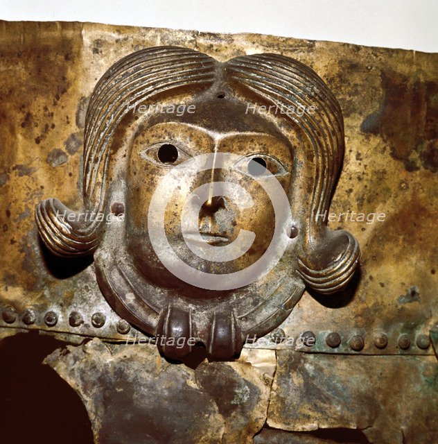Celtic human head on Bronze cauldron, Rynkeby Bog, Denmark, 4th century BC. Artist: Unknown