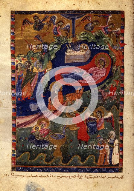 The Nativity of Christ (Manuscript illumination from the Matenadaran Gospel), 1314.