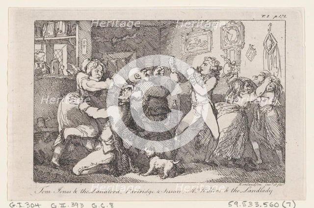 Tom Jones & the Landlord, Partridge & Susan, Mrs Waters & the Landlady, from "The History ..., 1792. Creator: Thomas Rowlandson.