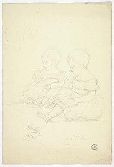 Two Seated Baby Girls (recto), a Still Life, and Two Animals (verso), 1840. Creator: Elizabeth Murray.