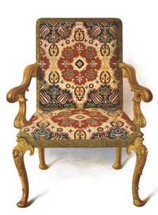 Gilt chair covered in needlework, 1906. Artist: Shirley Slocombe.