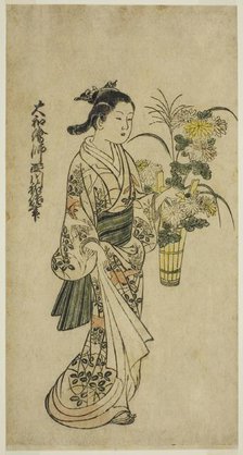Young Girl Carrying a Flower Arrangement, first half of 18th century. Creator: Nishikawa Sukenobu.