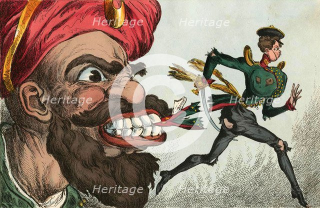 The beginning of the Crimean war by eyes of the West European caricaturist, 1850s.  Creator: Heath, William (1795-1840).