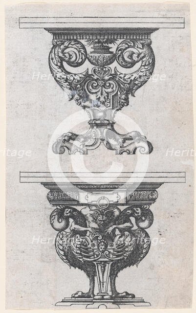 Two Table Designs, 1565-70. Creator: Jacques Androuet Du Cerceau.