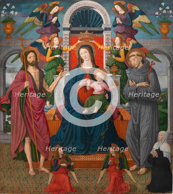 Pala Rigoli. Madonna and the Child enthroned between Saint John the Baptist, Saint Francis... Creator: Gozzoli, Benozzo (ca 1420-1497).
