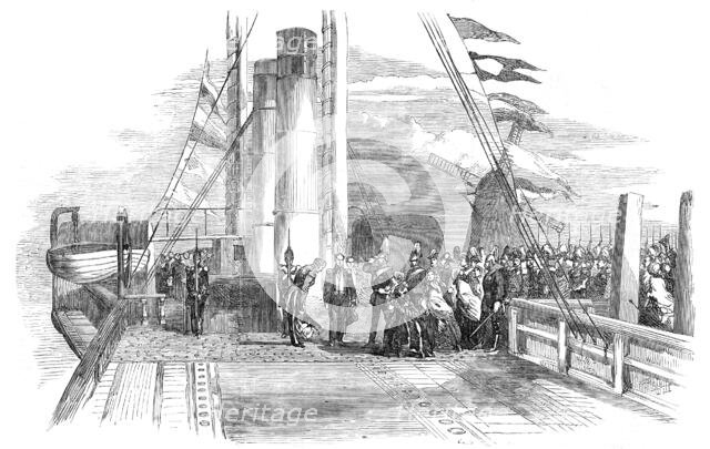 The King of Denmark visiting Mr. Peto on board the "Cygnus", 1854. Creator: Unknown.