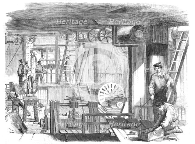 "The Volcano" steam-sloop fitted as a floating factory for the Baltic, 1854. Creator: Unknown.