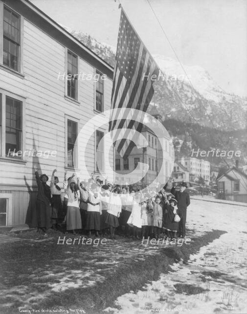 Camp-Fire Girls saluting the flag, 1915. Creator: Unknown.