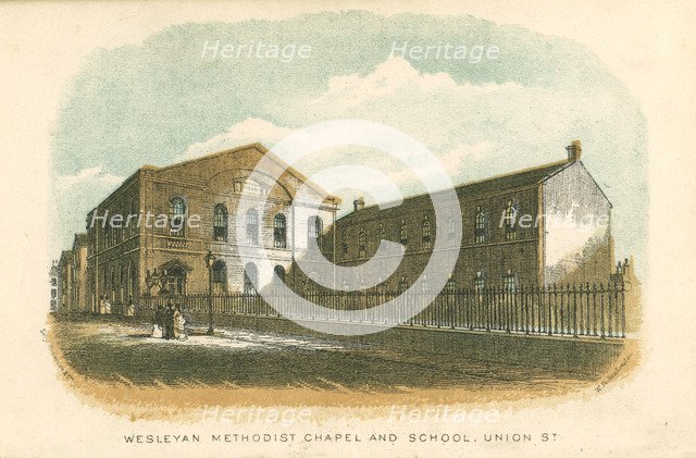 Wesleyan Methodist chapel and school, Union Street, Rochdale, Manchester, 1876. Artist: Unknown