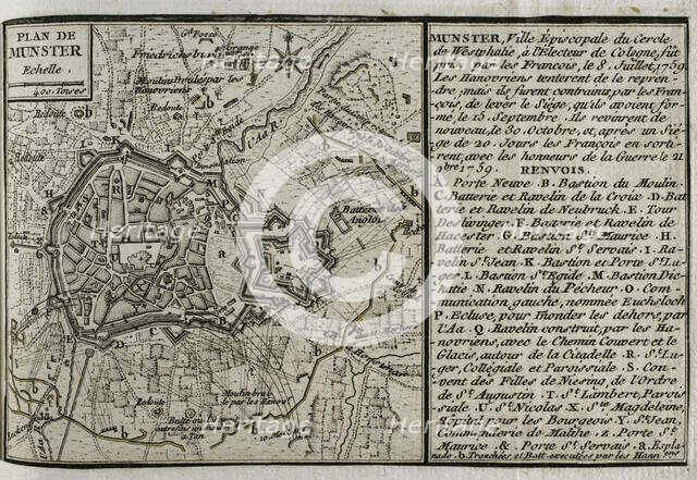 Seven Years War (1756-1763): Plan of Münster, 1759 (Germany), 1765. Creator: Jean de Beaurain.